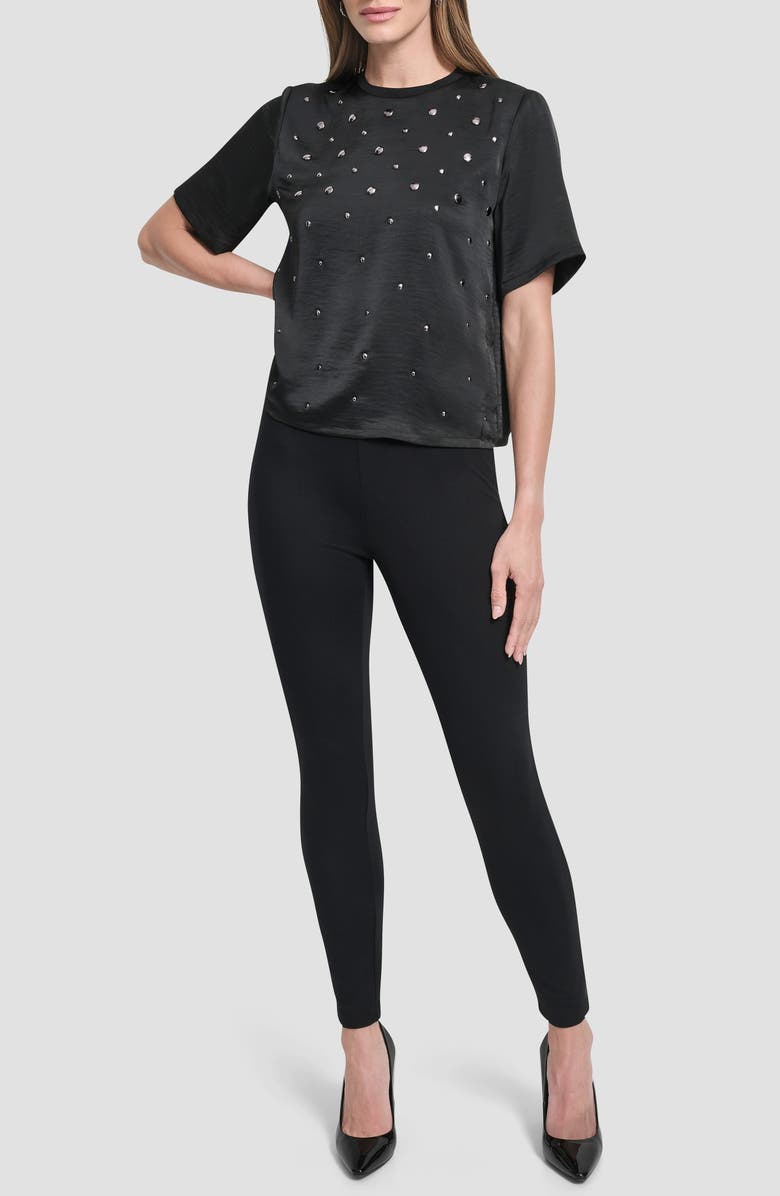DKNY Studded Boxy Top, Alternate, color, Black