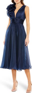 Mac Duggal Sleeveless Chiffon A-Line Tea Length Cocktail Dress