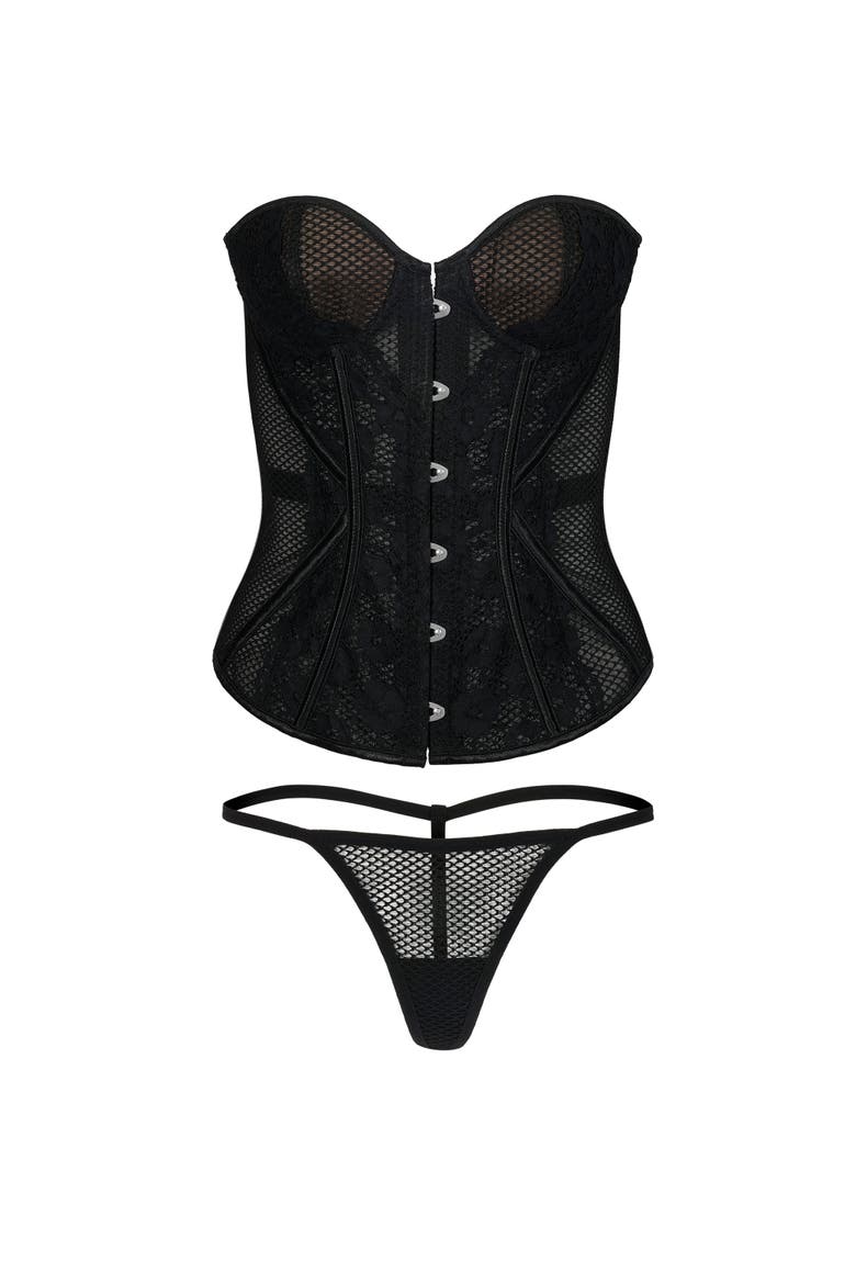 Padma Sweetheart Corset & G-String Set, Alternate, color, Black