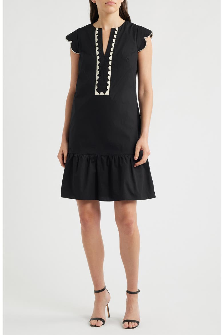 Scallop Ruffle Hem Dress, Main, color, BLACK NATURA