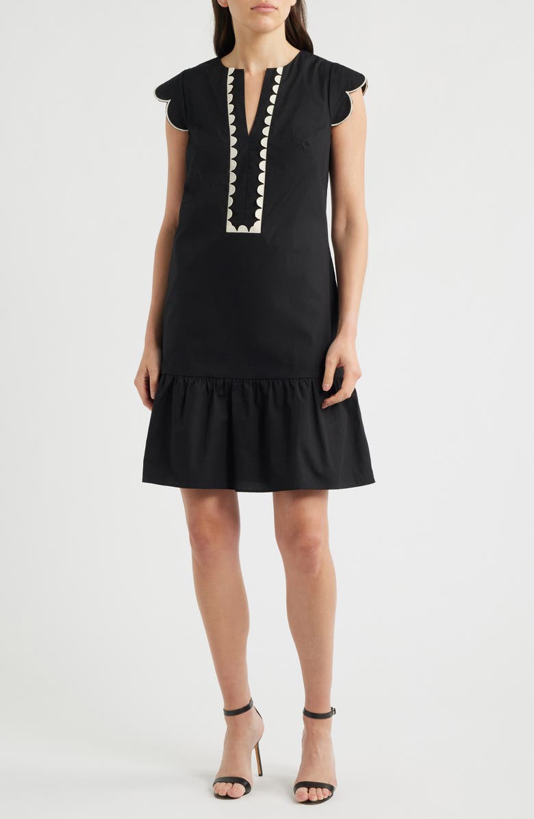 Eliza J Scallop Ruffle Hem Dress, Main, color, Black Natura