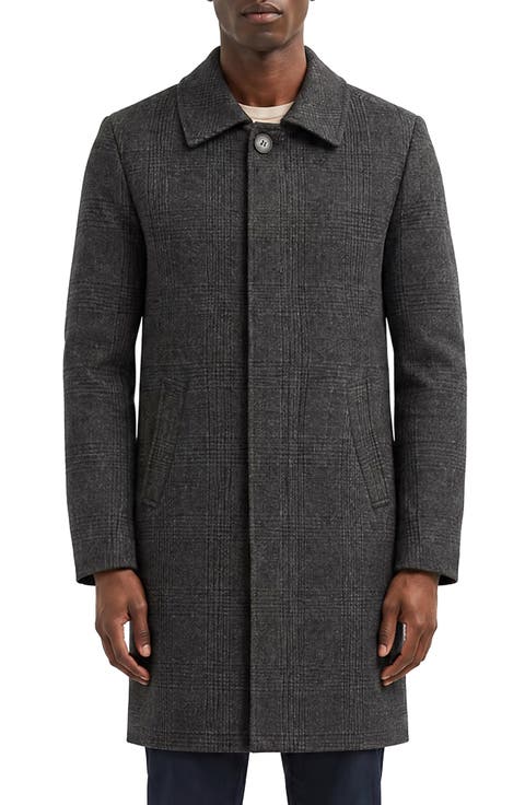 Plaid Wool Blend Coat