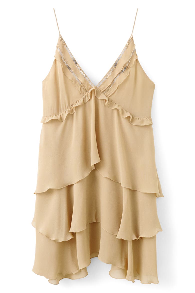 Bead Detail Ruffle Sleeveless Dress, Alternate, color, BEIGE