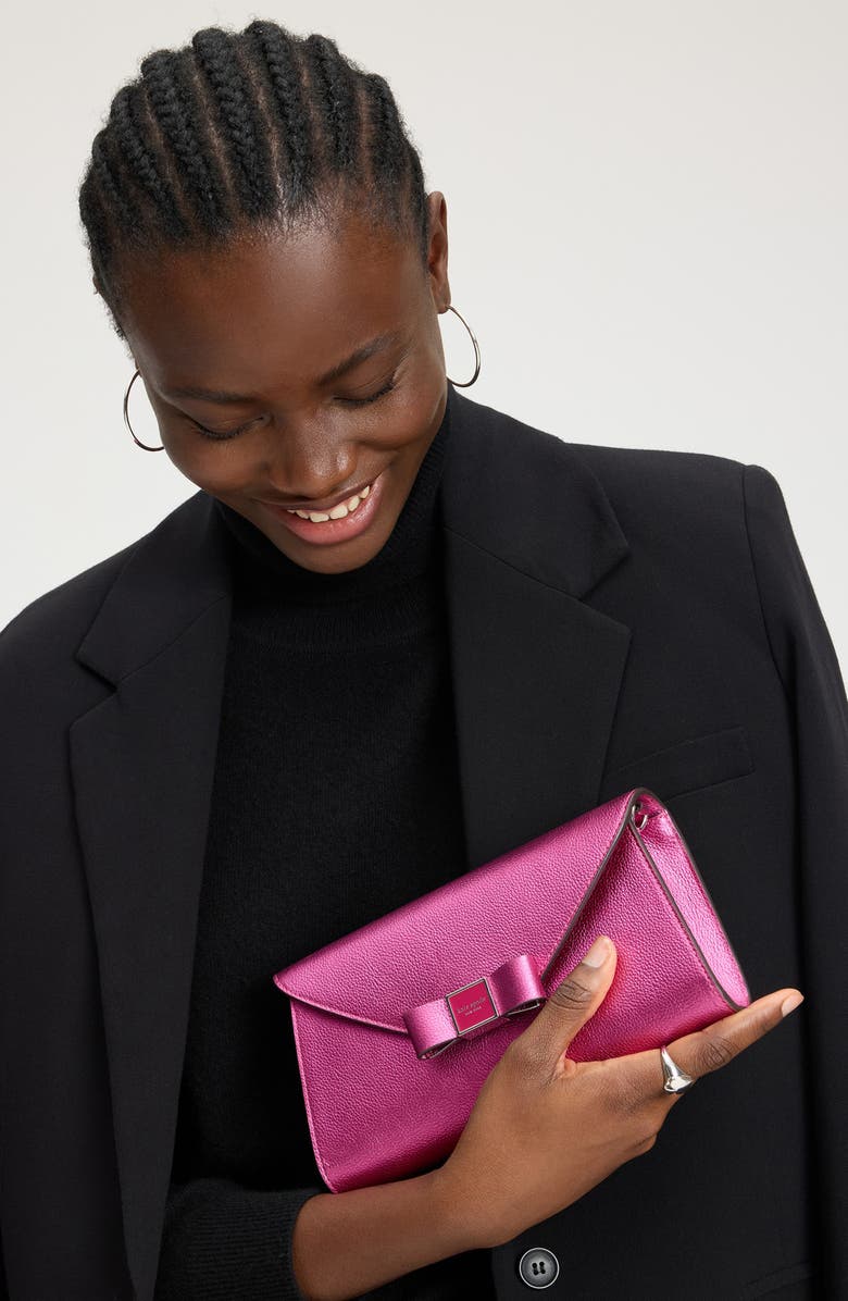 Kate Spade New York morgan bow metallic pebble leather crossbody bag, Alternate, color,