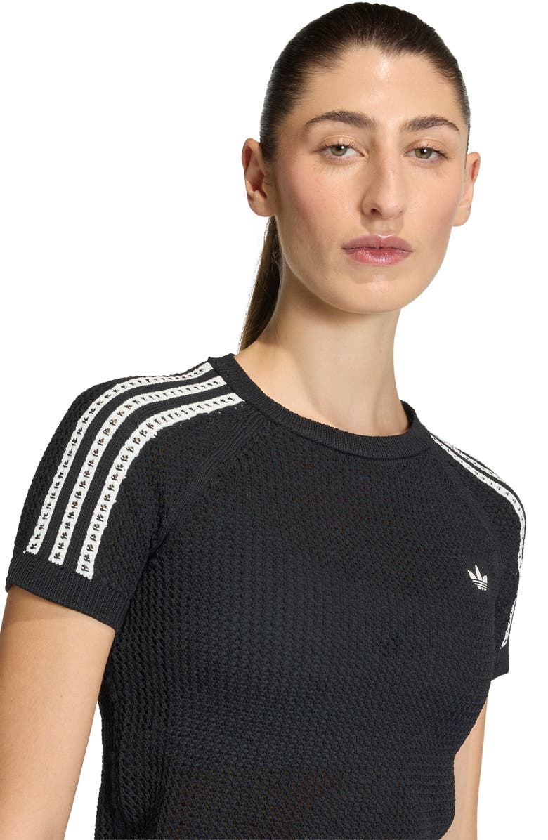 adidas Originals Open Stitch Short Sleeve Crop Sweater, Alternate, color, 