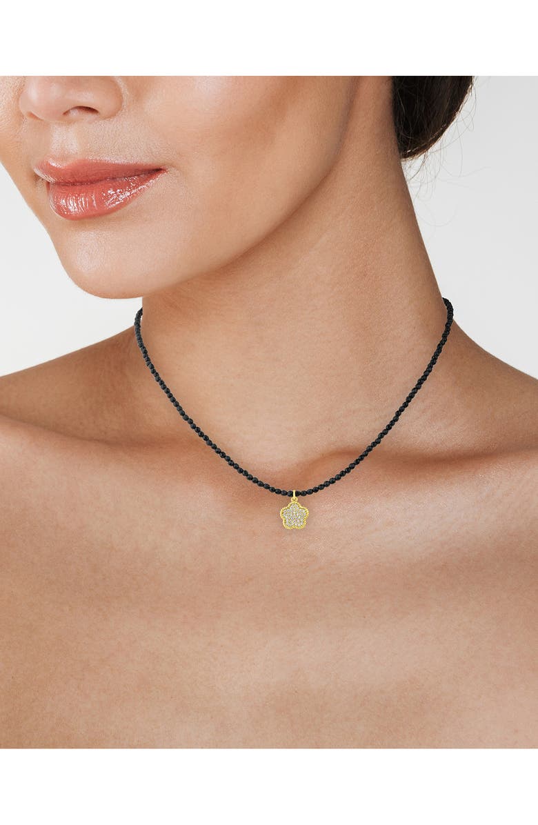 CZ by Kenneth Jay Lane CZ Pavé Clover Glass Bead Necklace, Alternate, color, 