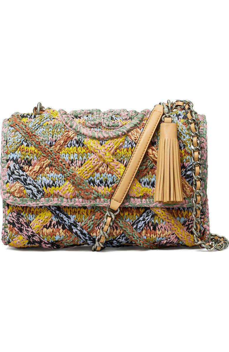 Tory Burch Fleming Melangé Raffia Shoulder Bag, Main, color,