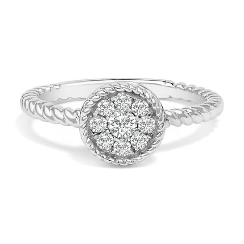 Sterling Silver 1/4 Cttw Diamond Floral Round Braided Ring