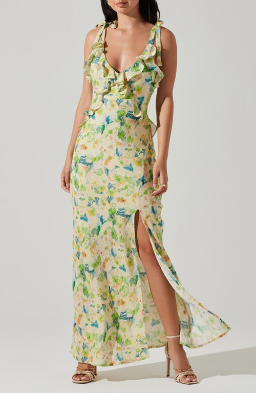 Astr The Label Sorbae Floral Print Sleeveless Dress In Yellow Green Floral