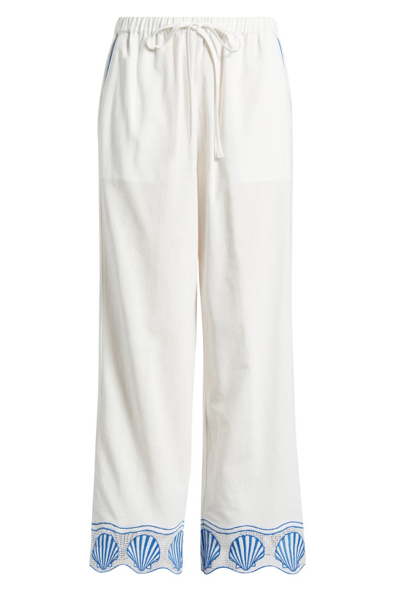 Tildi Shell Embroidered Cotton & Linen Pants, Alternate, color, WHITE