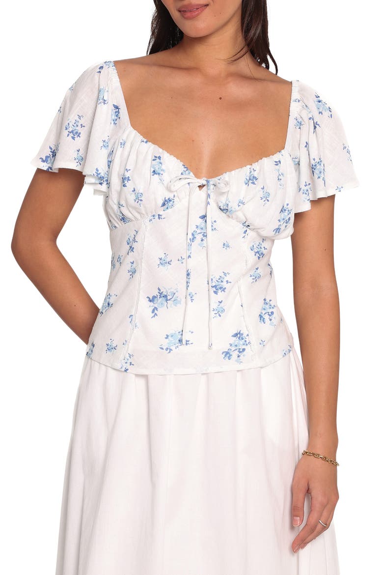 Laeriel Ditsy Floral Flutter Sleeve Top, Main, color, CREAM FLORAL