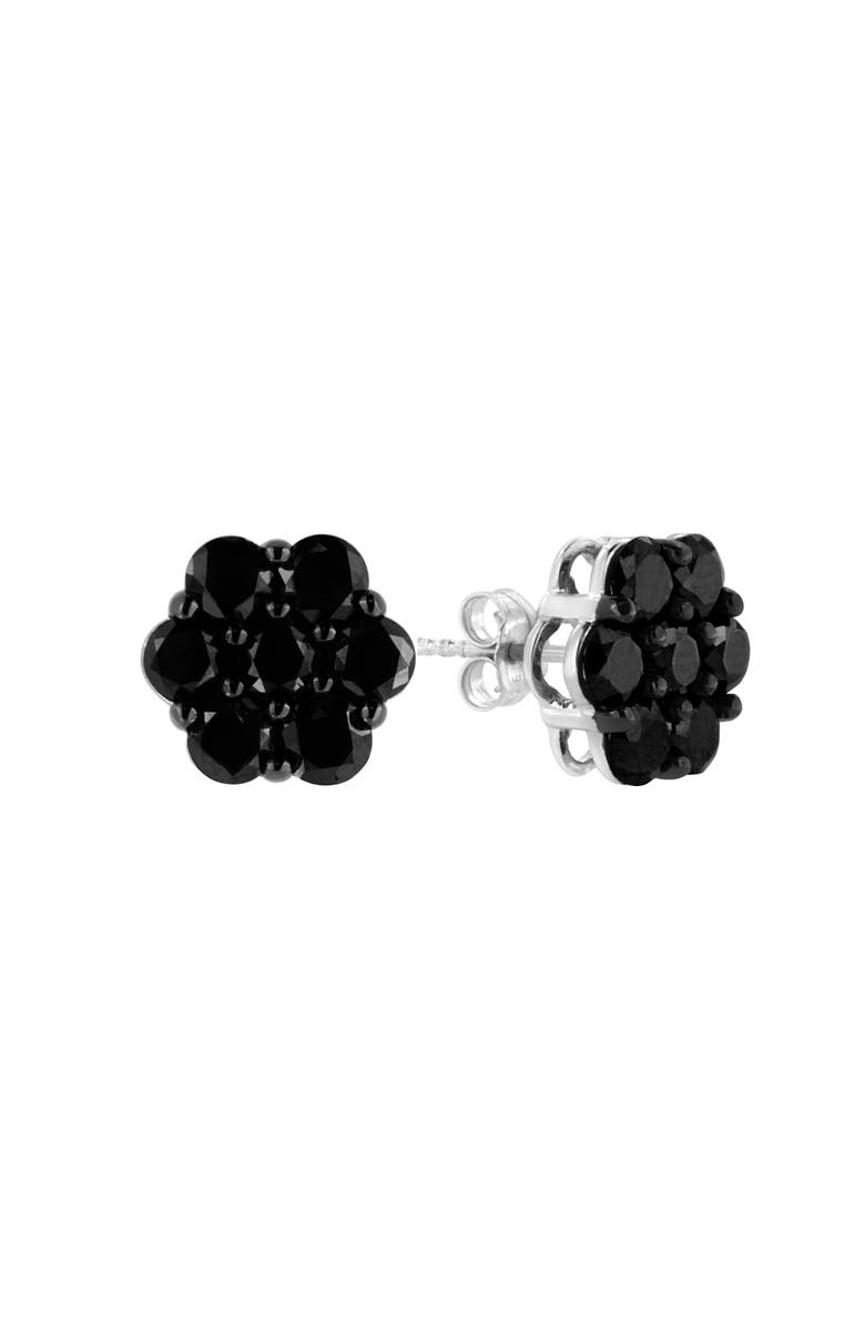 Haus of Brilliance Silver 4.0 Ct Prong Round Black Diamond Floral Cluster Stud Earring, Alternate, color, Black Diamond | White