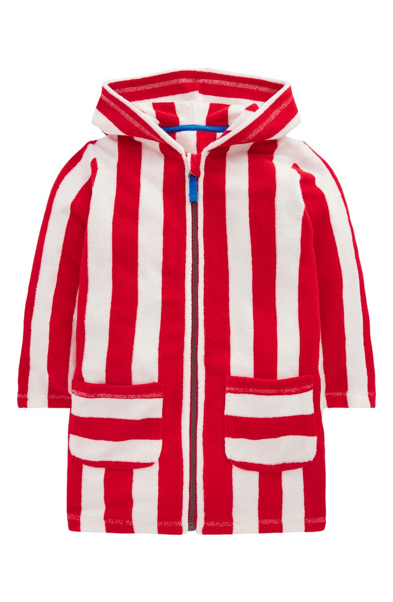 Mini Boden Kids' Stripe Terry Hooded Cover-Up Dress, Main, color, Red Stripe
