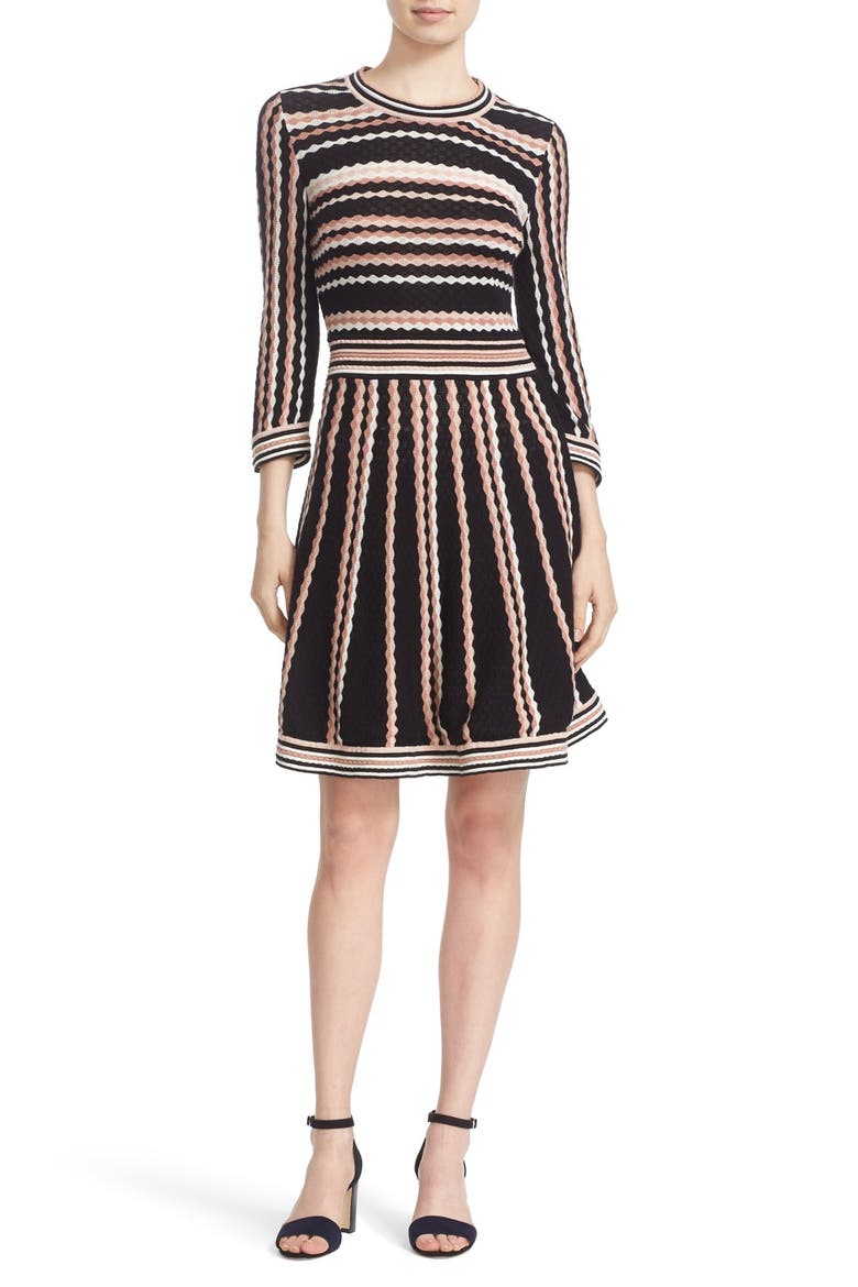 scallop stripe knit dress, Main, color, BLACK MULTI
