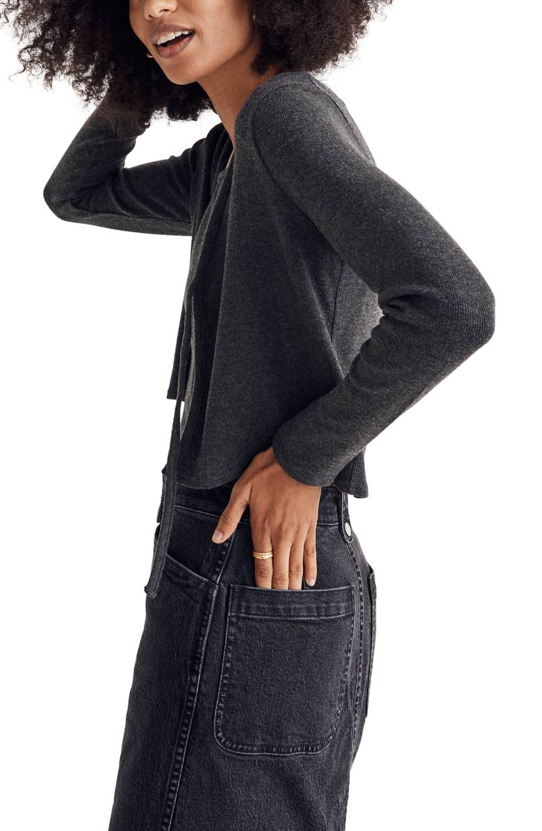 Madewell Brushed Rib Tie Front Cardigan, Alternate, color, 