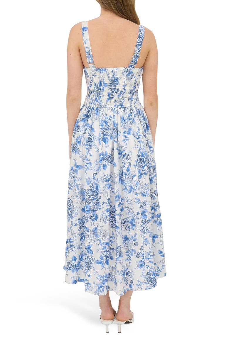 Floral Bustier Midi Dress, Alternate, color, BLUE MULTI