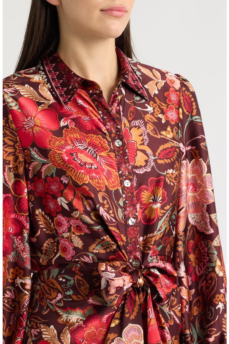 Tie Waist Long Sleeve Shirtdress, Alternate, color, DEEP MAHOGANY
