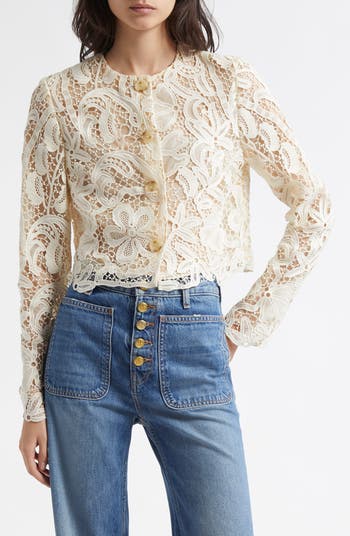 ジャケット ULLA JOHNSON Woman Jacket Ecru SP250508 PRISTINE Ulla Johnson Caris Floral Lace Linen Jacket | Nordstrom