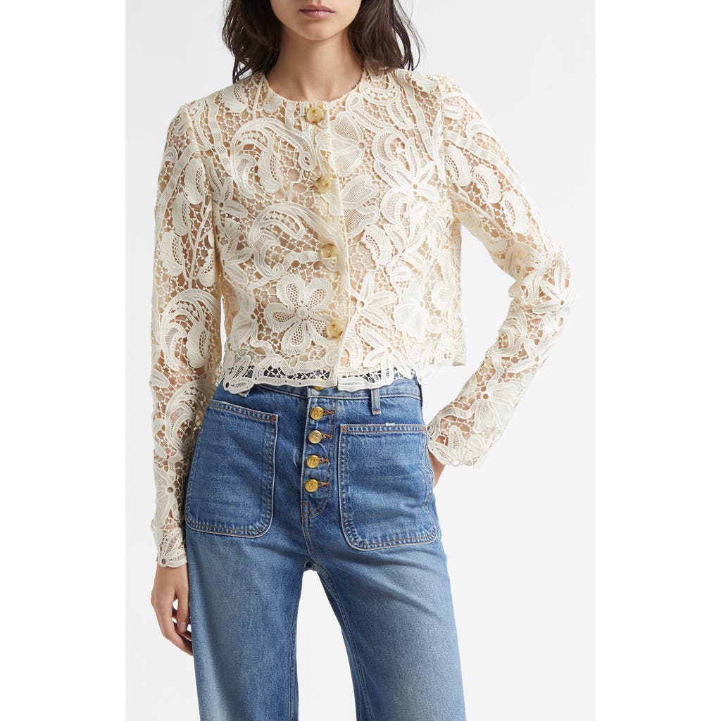 Ulla Johnson Caris Cropped Guipure Lace Jacket In Pristine