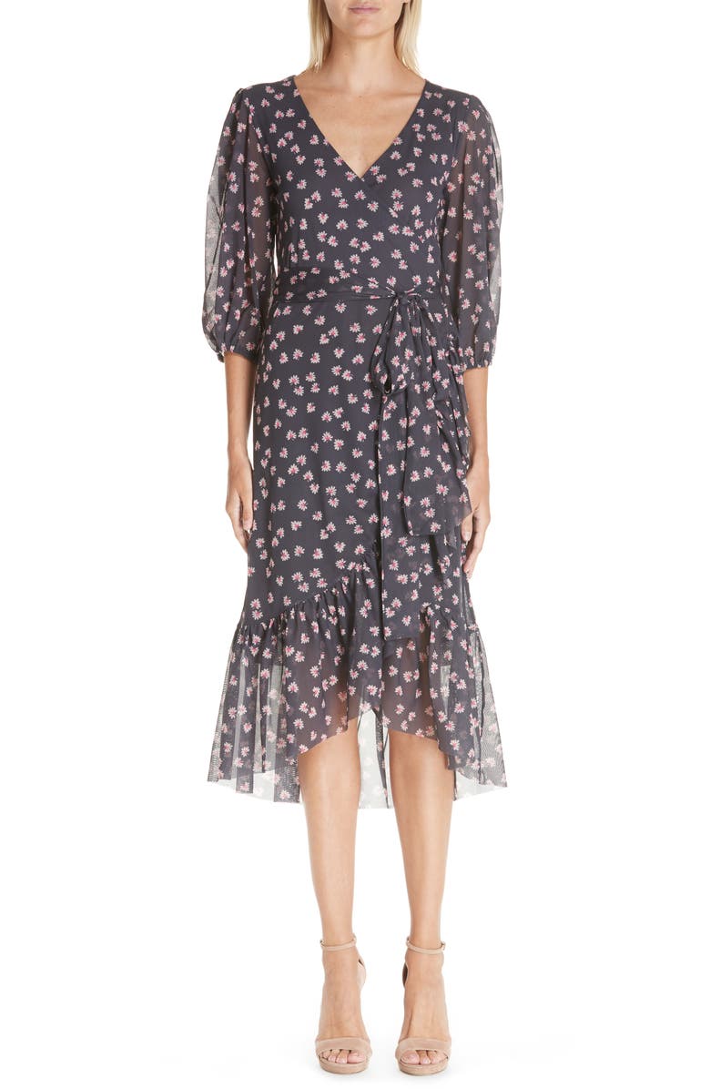 Ganni Floral Print Wrap Dress, Main, color, 