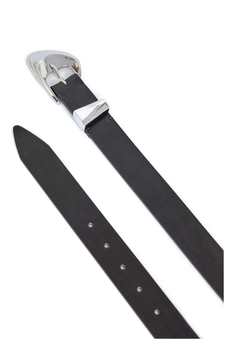 Bold Metal Buckle Leather Belt, Alternate, color, BLACK AND SILVER
