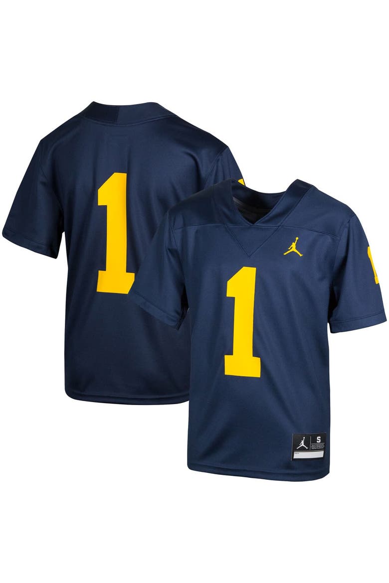 Youth Jordan Brand #1 Navy Michigan Wolverines Team Replica Football Jersey, Main, color, Navy