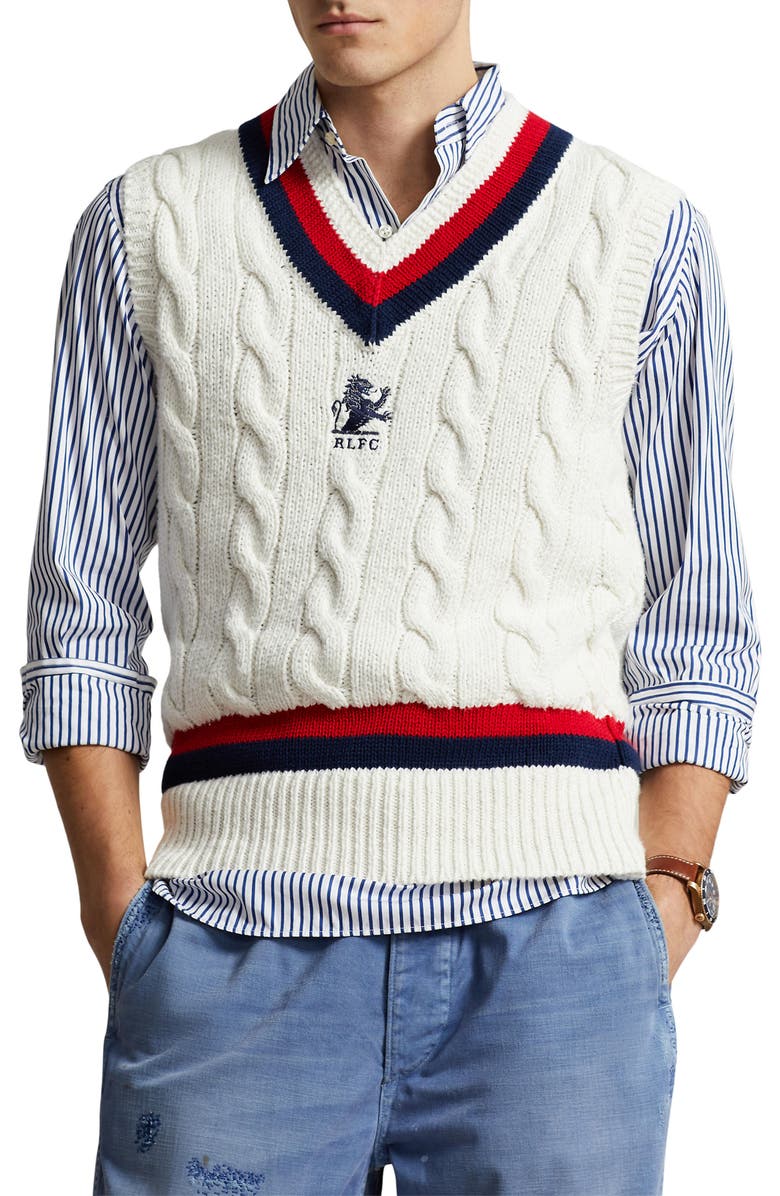 Polo Ralph Lauren Cable Stitch Cotton Sweater Vest, Main, color, 