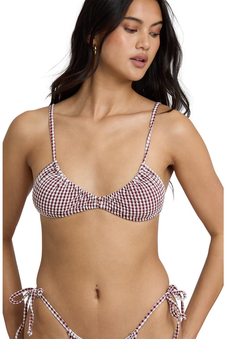 Teagan Wave Check Bralette Bikini Top, Alternate, color, RED DAHLIA