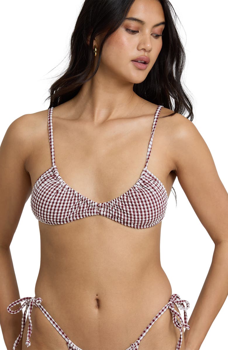 Billabong Teagan Wave Check Bralette Bikini Top, Alternate, color, Red Dahlia