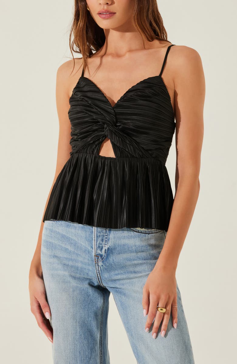ASTR the Label Twist Front Plissé Camisole, Alternate, color, Black