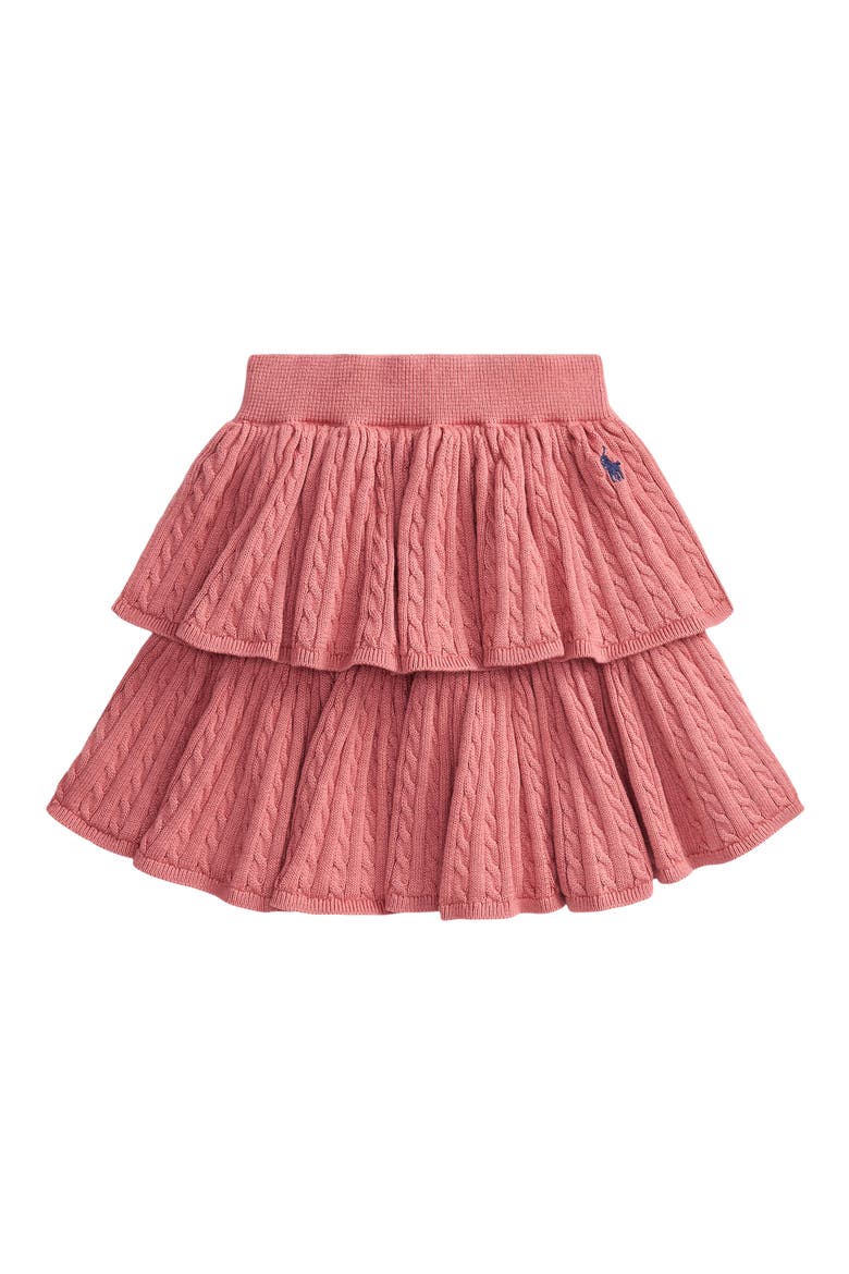 Kids' Tiered Cable Stitch Cotton Skirt, Main, color, PINK