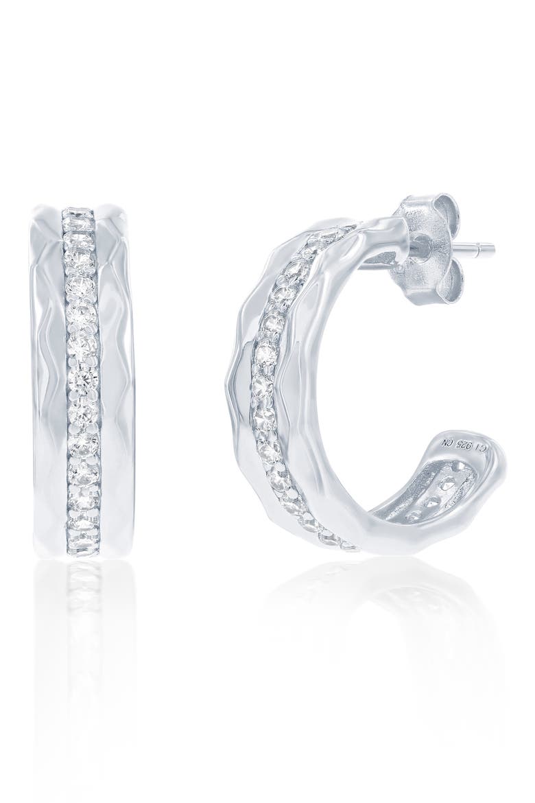 Cubic Zirconia Molten Hoop Earrings, Main, color, SILVER