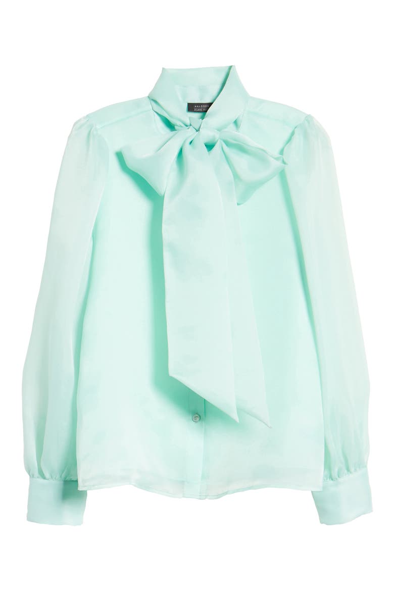 x Atlantic-Pacific Bow Collar Blouse (Nordstrom Exclusive), Alternate, color, GREEN FLORA