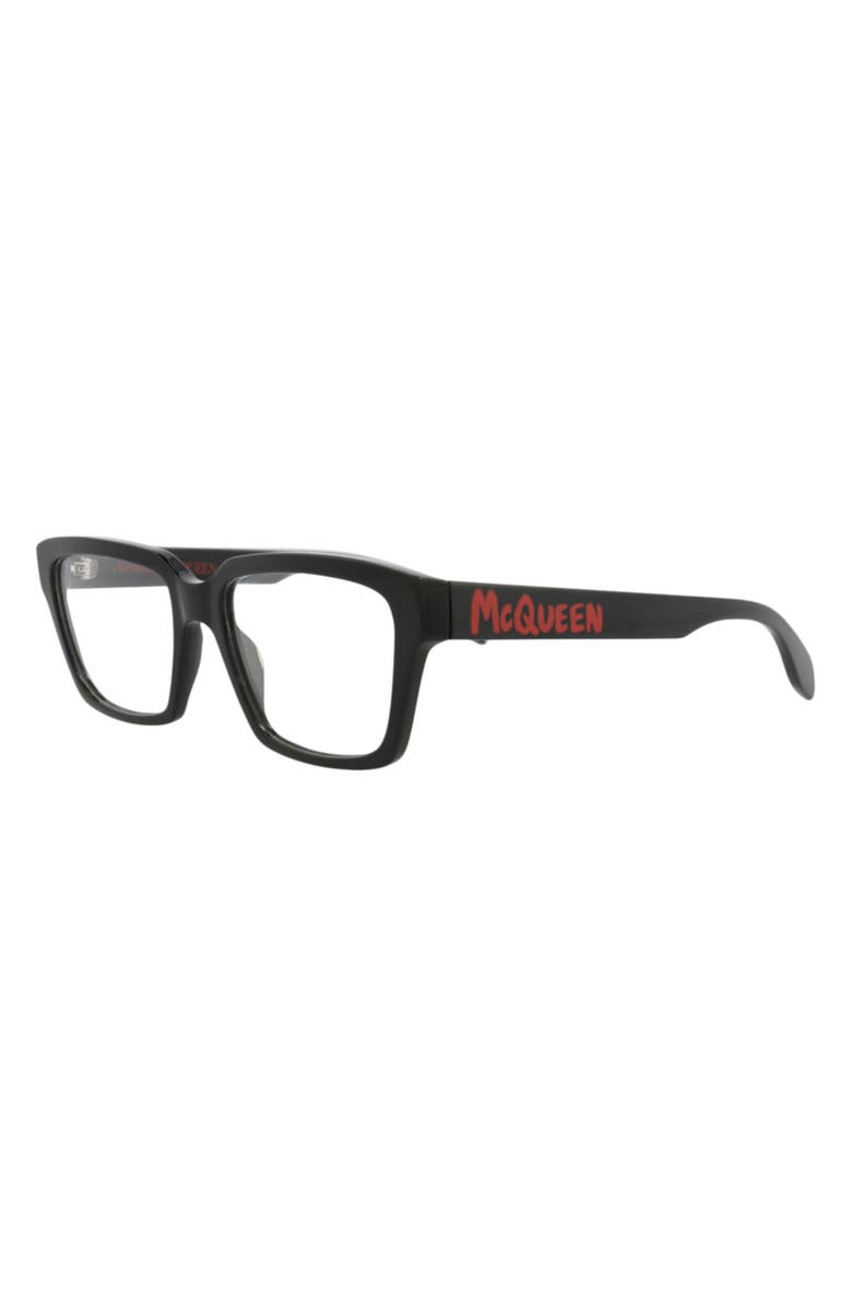 McQueen 54mm Rectangular Optical Glasses, Alternate, color, Black Black Transparent