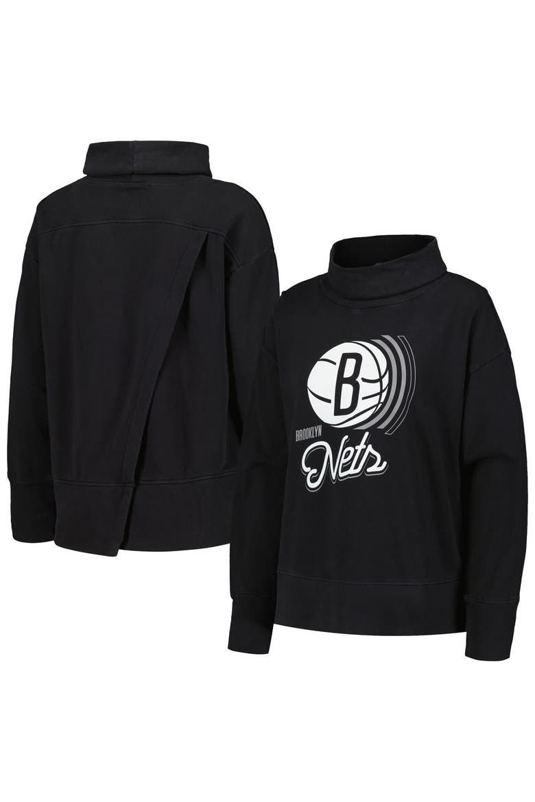 Women's Levelwear Black Brooklyn Nets Sunset Pullover Sweatshirt, Main, color, Black