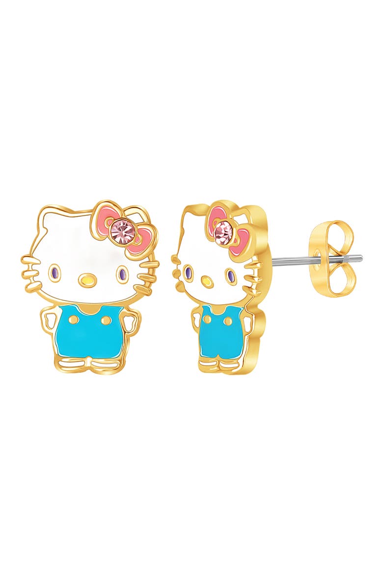 Hello Kitty® Cubic Zirconia & Enamel Charm Bracelet & Stud Earrings Set, Alternate, color, BLUE AND GOLD