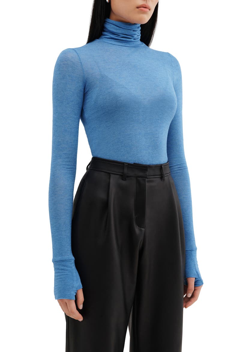 Tallin Sheer Turtleneck Top, Alternate, color, AZURE BLUE