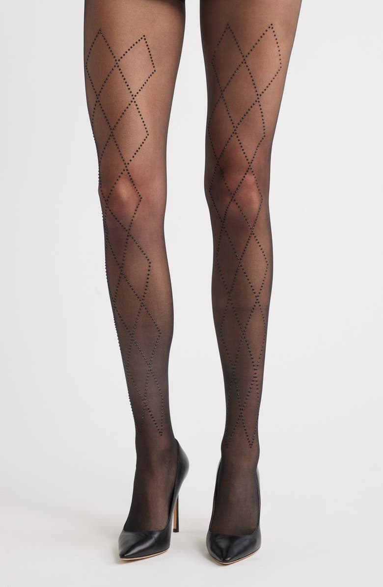 HIGH HEEL JUNGLE Richie Diamond Crystal Tights, Alternate, color, Black