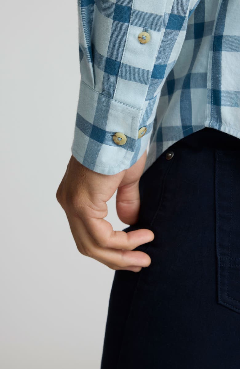 UNTUCKit Hartmann Windowpane Check Cotton Flannel Button-Up Shirt, Alternate, color, Light Blue Navy