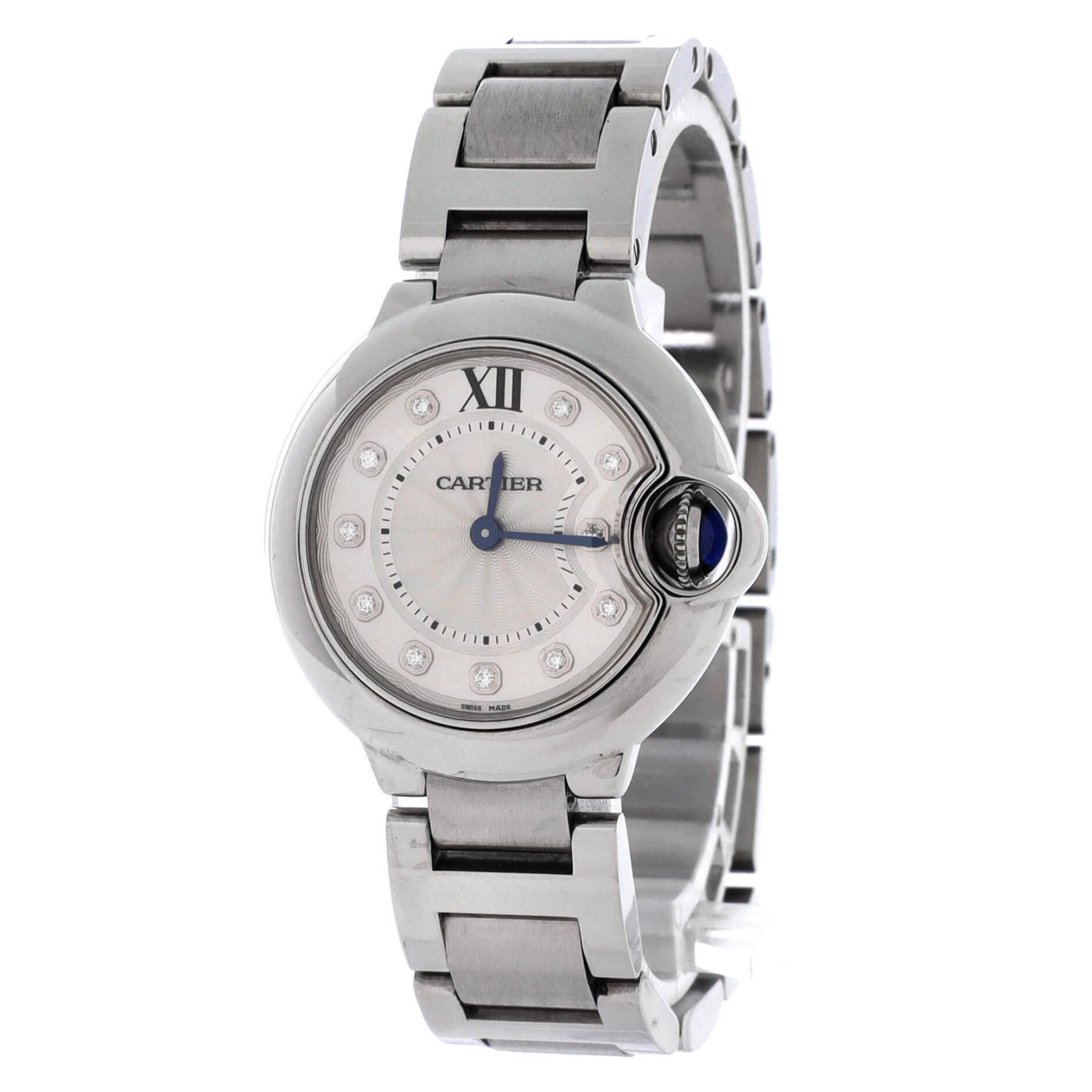 Ballon Bleu de Cartier Quartz Watch Stainless Steel with Diamond Markers 28, Alternate, color, Metallic Silver
