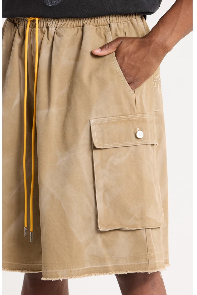 Oversize Cotton Canvas Drawstring Cargo Shorts, Alternate, color, KHAKI