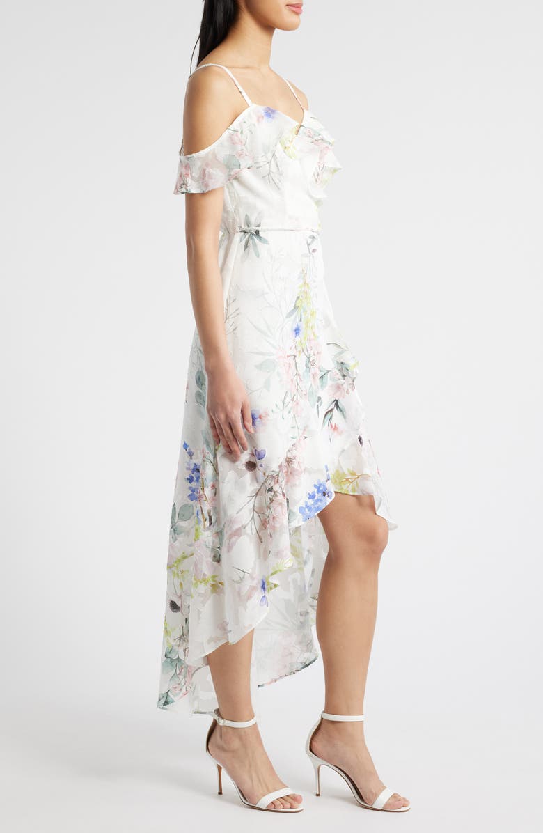 Julia Jordan Floral Ruffle High-Low Wrap Dress, Alternate, color, Ivory/ Multi