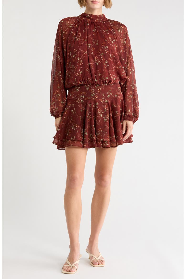 Mock Neck Long Sleeve Minidress, Main, color, RUST FLORAL