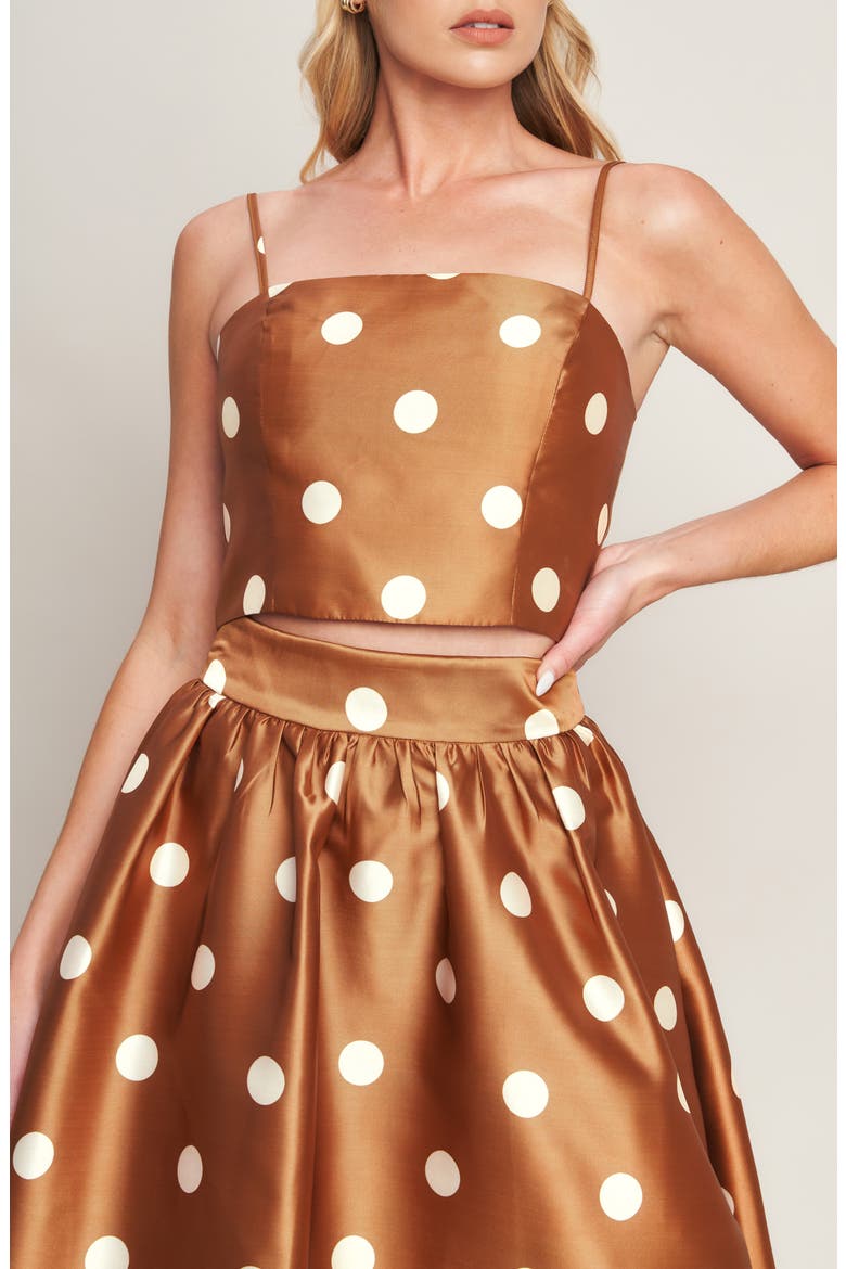 Polka Dot Satin Crop Top, Main, color, CARAMEL