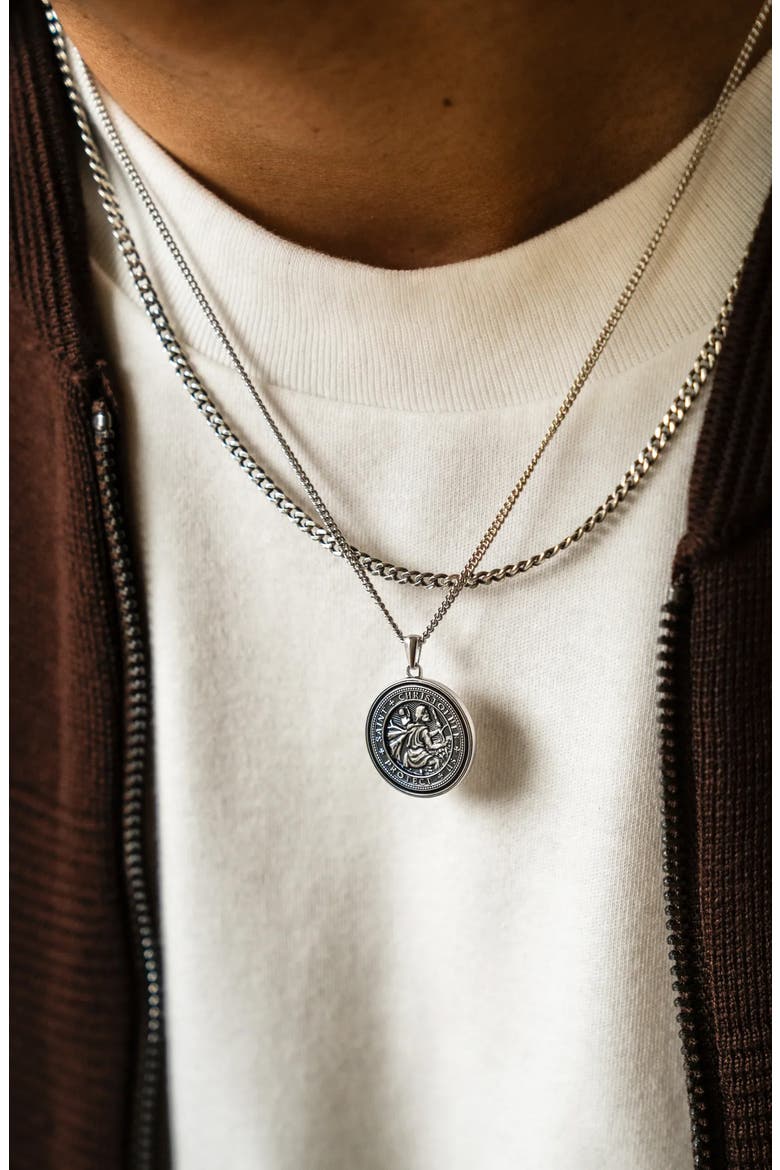 Men's St. Christopher Pendant Necklace, Alternate, color, SILVER