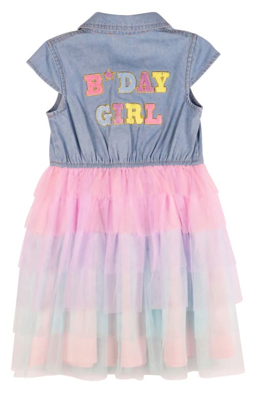 Zunie Kids' Birthday Girl Tiered Mesh Dress In Denim Multi