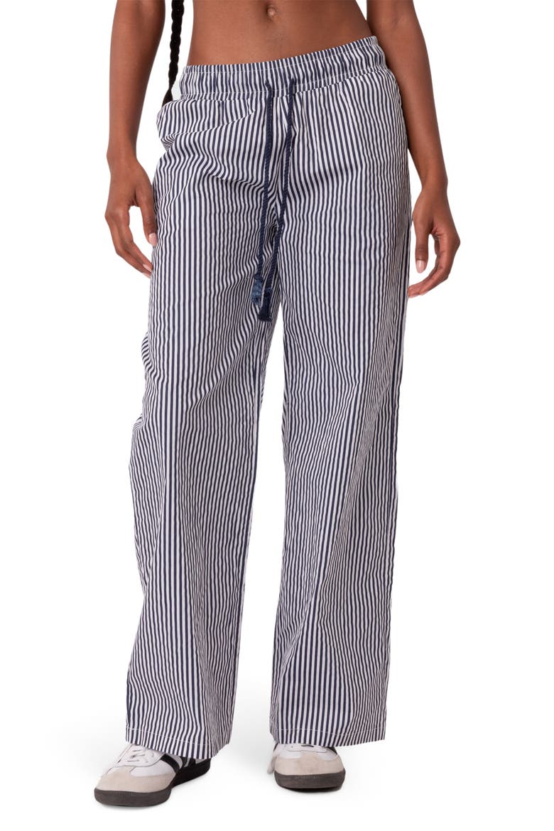 Seaside Stripe Wide Leg Drawstring Pants, Main, color, NAVY MIX