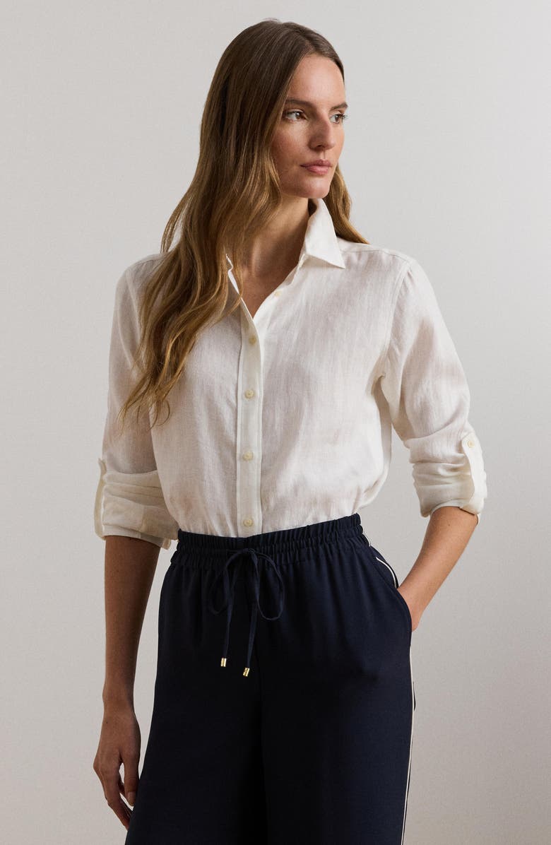 Lauren Ralph Lauren Relaxed Fit Linen Button-Up Shirt, Alternate, color, White
