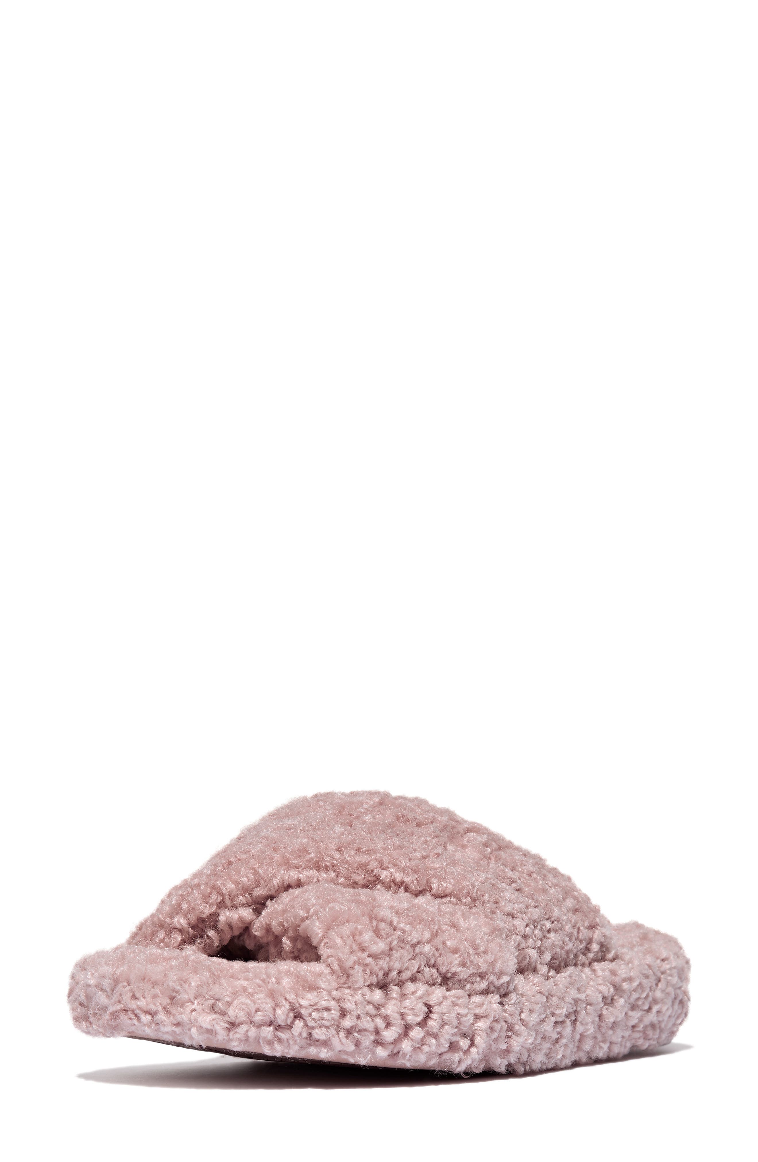 FitFlop iQushion High Pile Fleece Slipper, Main, color, Dusky Pink