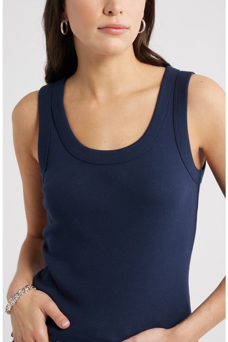 Scoop Neck Rib Cotton Tank, Alternate, color, NAVY STILL